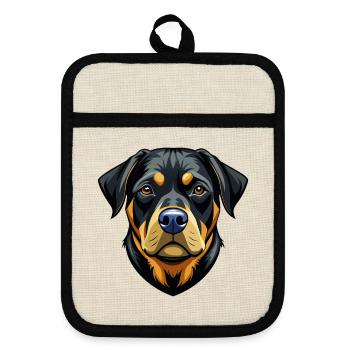 Rottweiler-Hundekopf - Topflappen mit Gummirückseite - Leinen/Schwarz  - Vorne