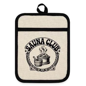 SAUNA CLUB – Retro-finnisches Sauna-Abzeichen - Topflappen mit Gummirückseite - Leinen/Schwarz  - Vorne