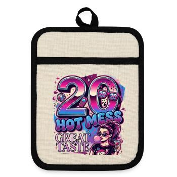 Hot Mess Great Taste 20. Geburtstag Damen - Topflappen mit Gummirückseite - Leinen/Schwarz  - Vorne