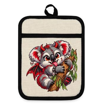 Gothic Koala mit Eukalyptus – Dark Kawaii - Topflappen mit Gummirückseite - Leinen/Schwarz  - Vorne