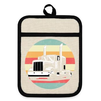 Retro Truck Lkw Fahrer Trucker Vintage Sunset - Topflappen mit Gummirückseite - Leinen/Schwarz  - Vorne