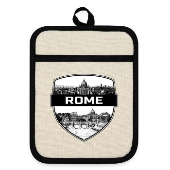 Rom, Italien, Schildwappen, Kolosseum, Vatikangeschenk, Geschenk - Topflappen mit Gummirückseite - Leinen/Schwarz  - Vorne