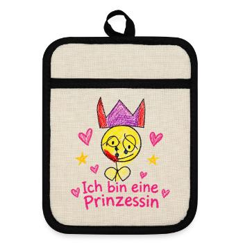 Prinzessin - Topflappen mit Gummirückseite - Leinen/Schwarz  - Vorne