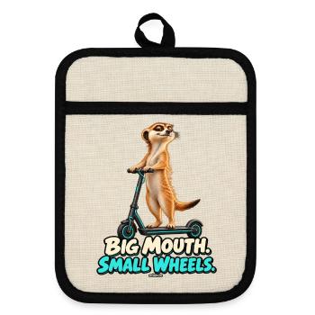 Big Mouth, Small Wheels – Erdmännchen - Topflappen mit Gummirückseite - Leinen/Schwarz  - Vorne