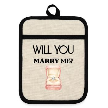Heiratsantrag Verlobungsring süße Geschenkidee  - Topflappen mit Gummirückseite - Leinen/Schwarz  - Vorne