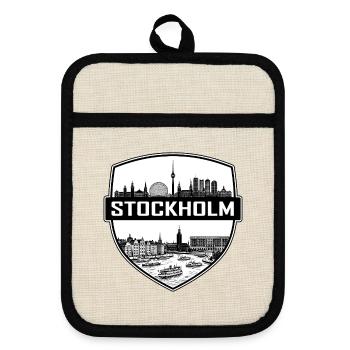 Stockholm Schweden Schild Wappen Gamla Stan Geschenk - Topflappen mit Gummirückseite - Leinen/Schwarz  - Vorne