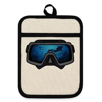 Dive Diving Tauchen Taucher Taucherbrille Scuba - Topflappen mit Gummirückseite - Leinen/Schwarz  - Vorne