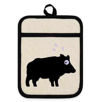 Angstschwitzendes Wildschwein - Topflappen mit Gummirückseite - Leinen/Schwarz  - Vorne