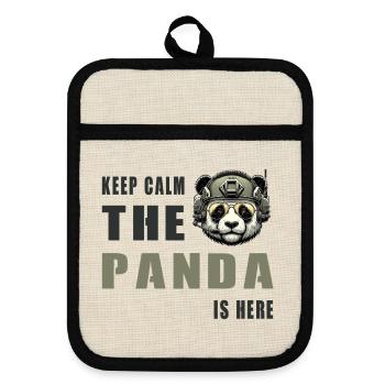 Tactical Panda – Keep Calm - Pot holders with rubber back - linen/black  - Front