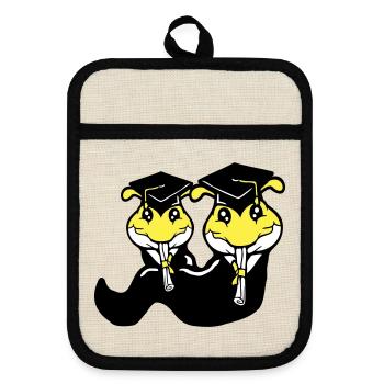 2 Raupen Schulabschluss Abitur bestanden College - Topflappen mit Gummirückseite - Leinen/Schwarz  - Vorne