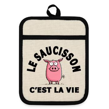 le saucisson c'est la vie humour - Maniques avec dos en caoutchouc - lin/noir  - Devant