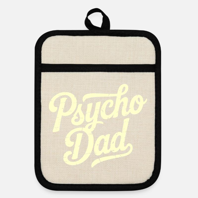 Psycho Dad Vintage Script - Pot holders with rubber back - linen/black 