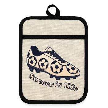 Soccer – Soccer is Life Design - Pot holders with rubber back - linen/black  - Front