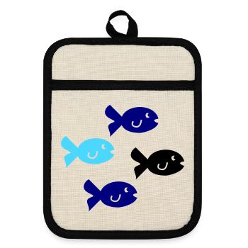 Pisces Silhouette - Pot holders with rubber back - linen/black  - Front