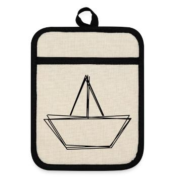 Papierboot handgezeichnet - Topflappen mit Gummirückseite - Leinen/Schwarz  - Vorne