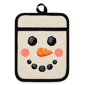 Lächelndes Schneemann Gesicht - Topflappen mit Gummirückseite - Leinen/Schwarz  - Vorne