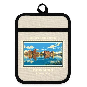 Deutschland Duisburg Vintage Reisemarke - Topflappen mit Gummirückseite - Leinen/Schwarz  - Vorne