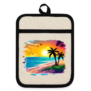 Summer Sunset Beach Watercolor - Pot holders with rubber back - linen/black  - Front