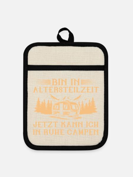 Bin in Altersteilzeit - Wohnwagen Camping Frührent - Topflappen mit Gummirückseite - Leinen/Schwarz 