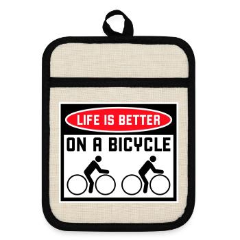 Life is better on a bicycle Cycling Saying Sport - Pot holders with rubber back - linen/black  - Front