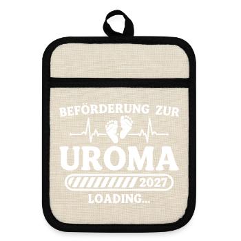 Uroma 2027 Loading – Baby Ankündigung Geschenk - Topflappen mit Gummirückseite - Leinen/Schwarz  - Vorne