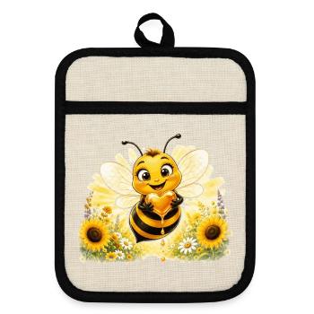 bee honey beekeeper honeycomb flowers meadow insect - Pot holders with rubber back - linen/black  - Front