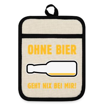 Ohne Bier Geht Nix Bei Mir! (Bierchen / NEG 3C) - Topflappen mit Gummirückseite - Leinen/Schwarz  - Vorne