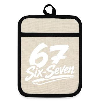 six seven | Zahlenduo 6 und 7 | Fröhliche Ziffern - Topflappen mit Gummirückseite - Leinen/Schwarz  - Vorne