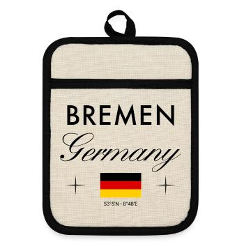 Bremen Deutschland Koordinaten Reise Souvenir - Topflappen mit Gummirückseite - Leinen/Schwarz  - Vorne