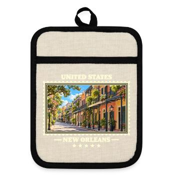 Vereinigte Staaten New Orleans Vintage Reisemarke - Topflappen mit Gummirückseite - Leinen/Schwarz  - Vorne