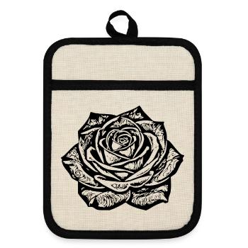  Rose Blüte Blume schwarz Rosenblüte Geschenk  - Topflappen mit Gummirückseite - Leinen/Schwarz  - Vorne