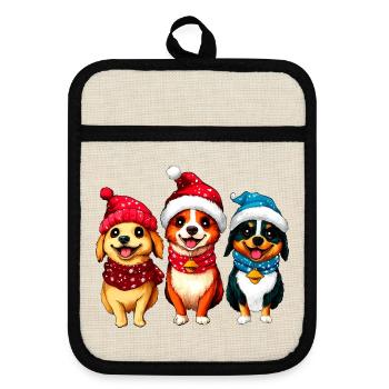 Hunde Weihnachten - Topflappen mit Gummirückseite - Leinen/Schwarz  - Vorne