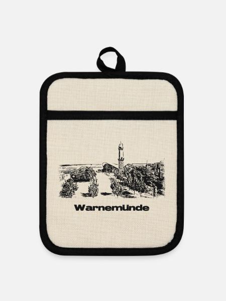 Rostock Warnemünde - Topflappen mit Gummirückseite - Leinen/Schwarz
