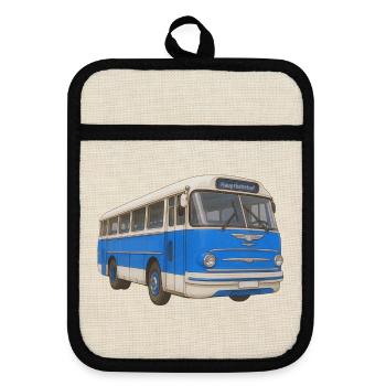 Vieux bus bleu - Maniques avec dos en caoutchouc - lin/noir  - Devant