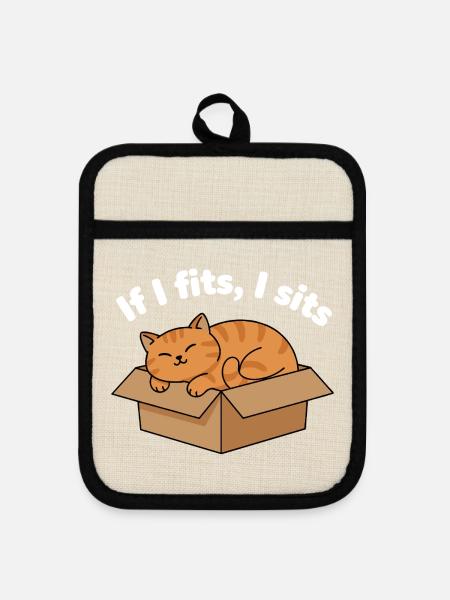 Katzenschnurren im Karton Meme - Topflappen mit Gummirückseite - Leinen/Schwarz