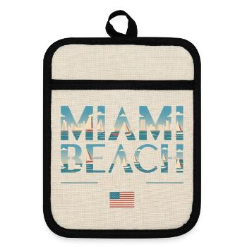 Miami Beach Palm Trees City Travel Design - Pot holders with rubber back - linen/black  - Front