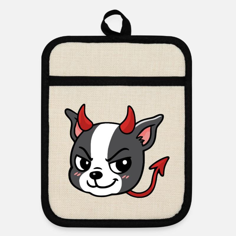 Boston - Devil - Pot holders with rubber back - linen/black 