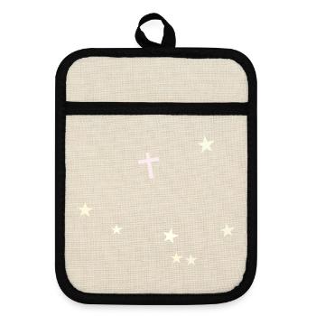 Cross in the starry sky - Pot holders with rubber back - linen/black  - Front