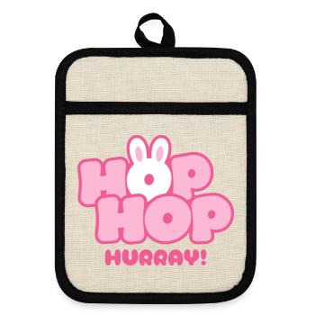 Hop Hop Hourra | Motif de la jolie phrase de lapin - Maniques avec dos en caoutchouc - lin/noir  - Devant