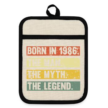 Né en 1986 : La légende du mythe de l’homme - Maniques avec dos en caoutchouc - lin/noir  - Devant