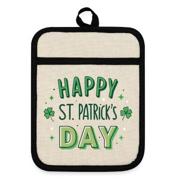 Joyeuse Saint-Patrick Graphisme Vert - Maniques avec dos en caoutchouc - lin/noir  - Devant