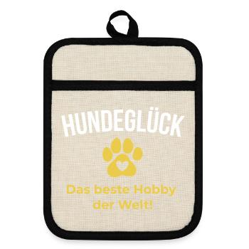 Dog Happiness Funny Saying Dog Paw Gift - Pot holders with rubber back - linen/black  - Front