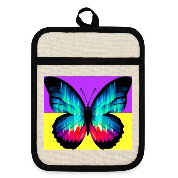 Schmetterling - Topflappen mit Gummirückseite - Leinen/Schwarz  - Vorne