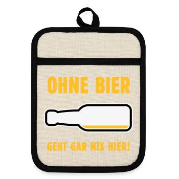 Ohne Bier Geht Gar Nix Hier! (Bierchen / NEG 3C) - Topflappen mit Gummirückseite - Leinen/Schwarz  - Vorne