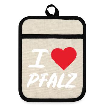 I love Pfalz – Pfälzer Heimat & Dialekt Spruch - Topflappen mit Gummirückseite - Leinen/Schwarz  - Vorne