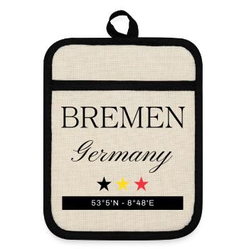 Bremen Deutschland Souvenir – Reise minimalistisch - Topflappen mit Gummirückseite - Leinen/Schwarz  - Vorne