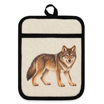Wolf - Topflappen mit Gummirückseite - Leinen/Schwarz  - Vorne