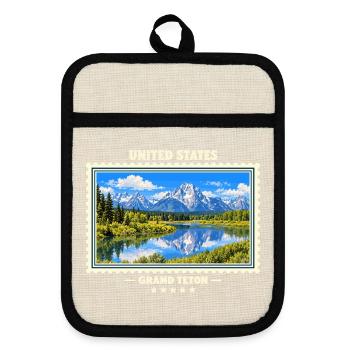 Vereinigte Staaten Grand Teton Vintage Reisemarke - Topflappen mit Gummirückseite - Leinen/Schwarz  - Vorne