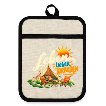 Leben Draußen Camping Vibes - Topflappen mit Gummirückseite - Leinen/Schwarz  - Vorne