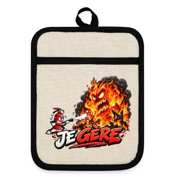 Ich manage Feuerchaos - Topflappen mit Gummirückseite - Leinen/Schwarz  - Vorne